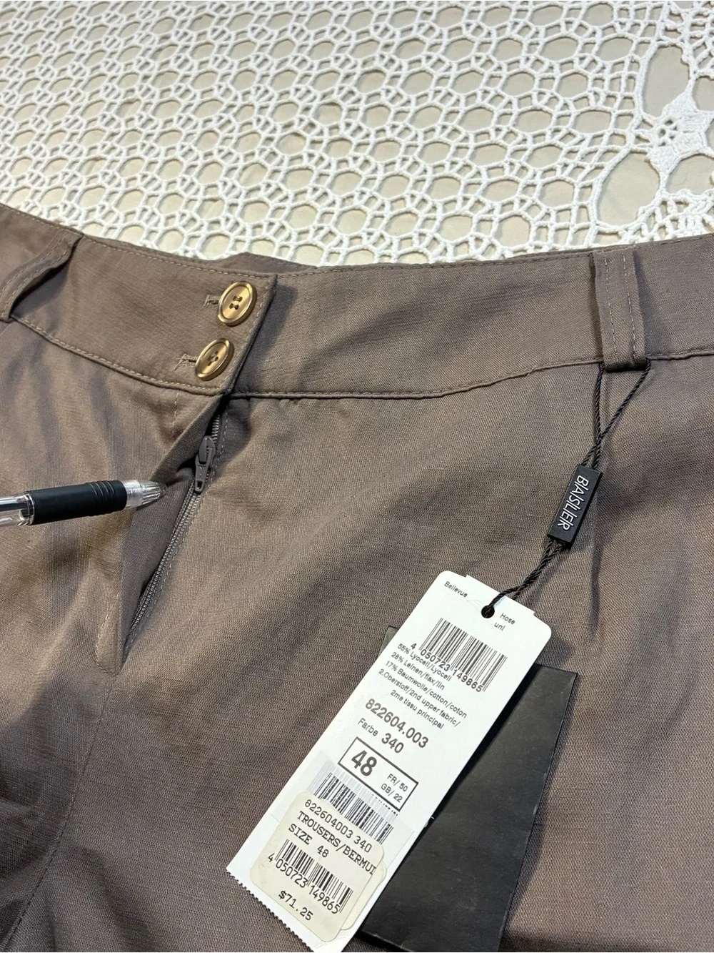 Basler Black Label Womens Linen Lyocell Pants Brown Pleated Dress EU 48 US 18